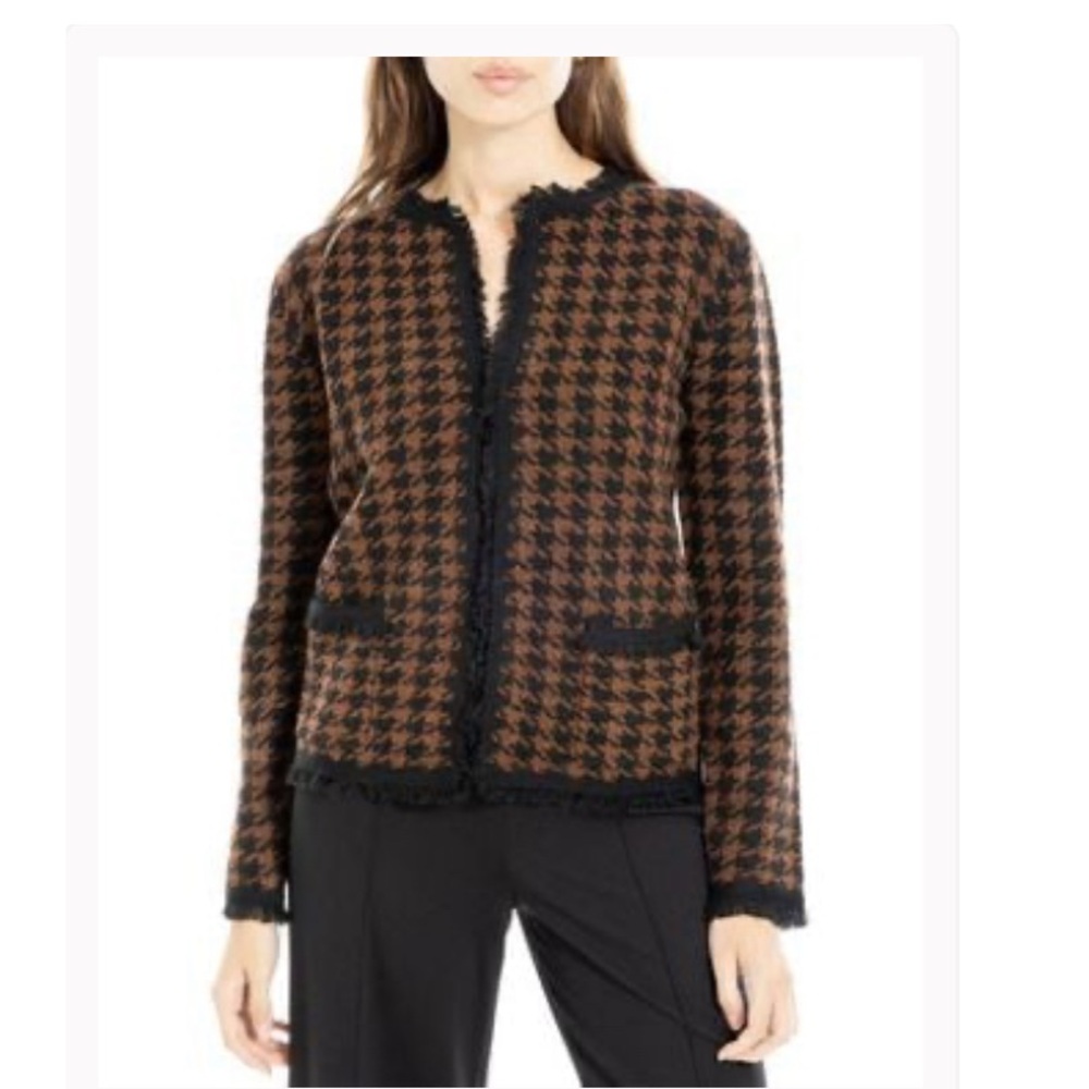 Max Studio Black and Brown Blazer Tailored Houndstooth Design